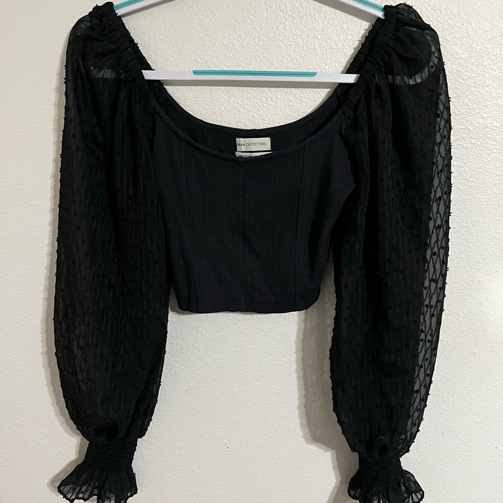 Urban Outfitters Mesh Designed Bell Sleeve Ribbed Crop Top